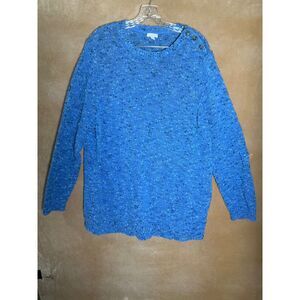 J Jill Blue Speckled Knit Sweater Button Shoulder Long Sleeve Women's 2X